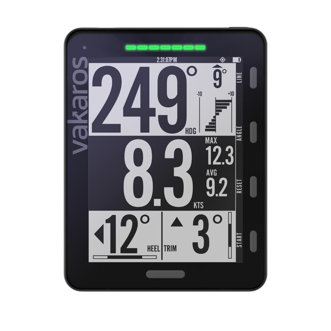 Instrument de course Vakaros Atlas 2 — affichage compact à haute visibilité, GPS haute fréquence pour la régate en flotte one-design.
